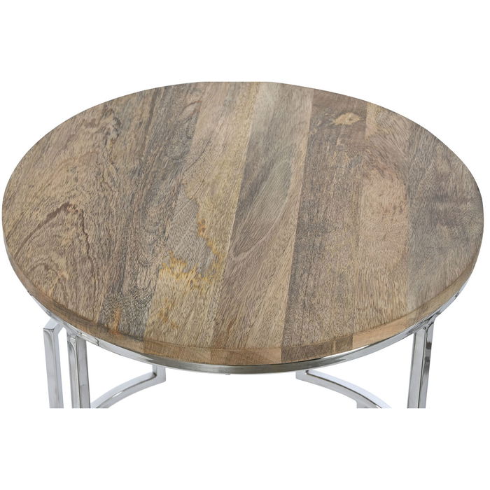 Jeu de 3 tables Home ESPRIT Marron Argenté Naturel Acier Bois de manguier 49,5 x 49,5 x 62 cm