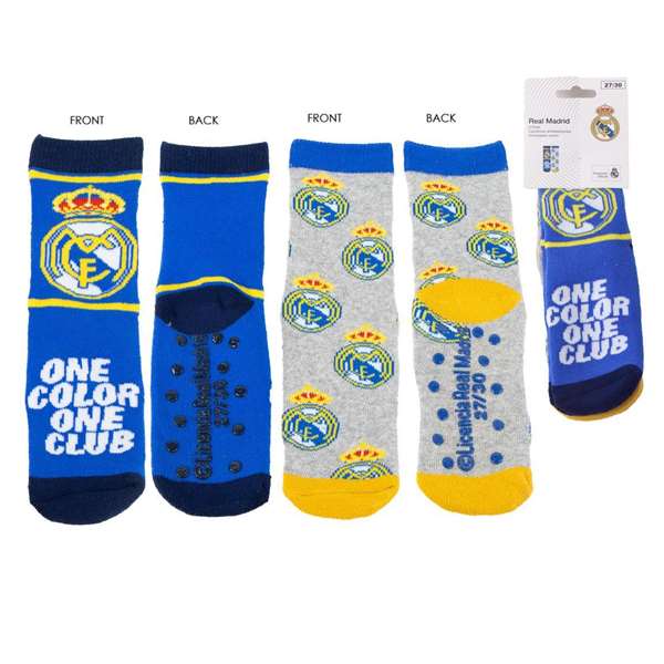 Cerdá Chaussette antiglisse à applications Real Madrid Taille 31-34 - Chaussettes de football avec motifs du Real Madrid pour enfant
