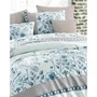 Parure de lit King - Housse de couette 240 x 220 cm + 2 taies d'oreiller 60 x 60 cm - 100% coton renforcé 140 fils - Bleu, blanc et beige