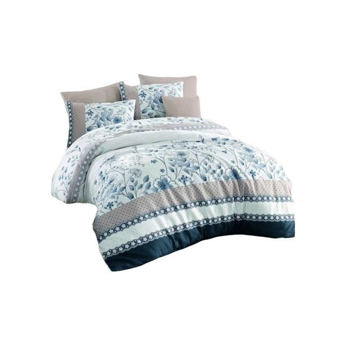 BigBuy Home Parure de couette 3 pièces Bleu, Blanc et Beige, 220 x 240 cm
