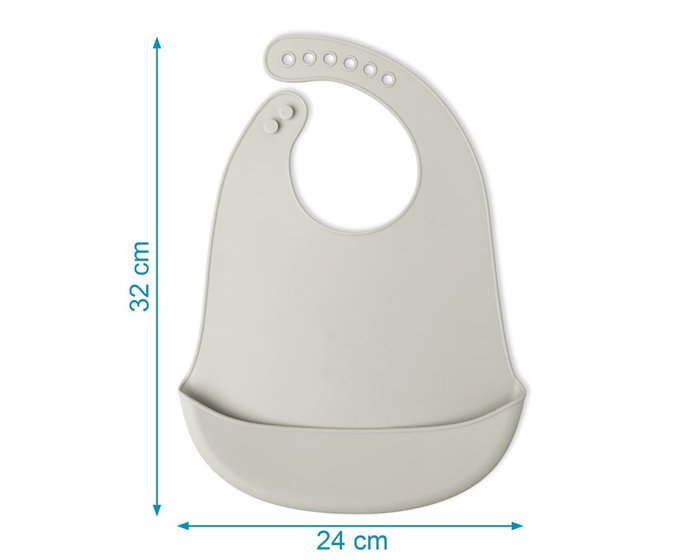 KioKids Babier imperméable en silicone ajustable avec bolsillon, gris, 7 positions, recommandé +4 mois