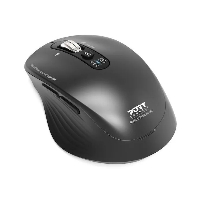 Port Designs Souris sans fil rechargeable BUSINESS 910202 - Bluetooth 5.0, 2.4 GHz, 4000 DPI, clics silencieux, FreeWheel, pour bureau professionnel - Noir