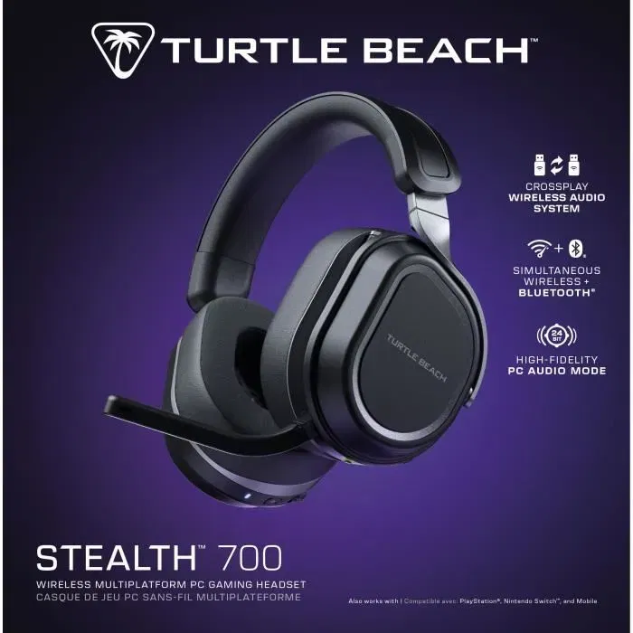 Turtle Beach Casque Gaming Sans Fil Stealth 700PC (Gen3) - Noir - Bluetooth, Microphone, pour PC, PlayStation, Steam Deck et Mobile