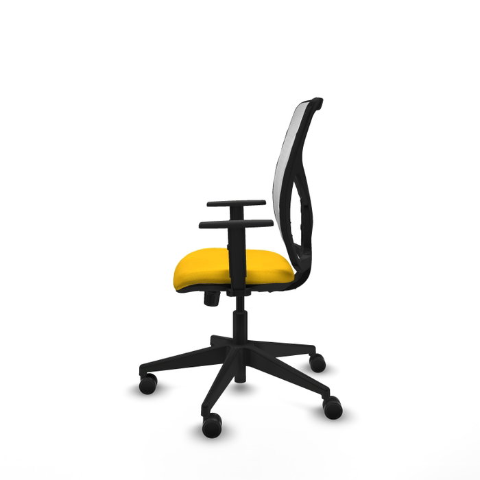 Chaise Motilla Synchro 3 positions tissu Jaune Maille Blanc Base pyramidale noire Accoudoir 1D Sans appui-tête Roulettes 65mm nylon Chaise Motilla Synchro 3 positions tissu Jaune Maille Blanc Base pyramidale noire Accoudoir 1D Sans appui-tête Roulettes 65mm nylon