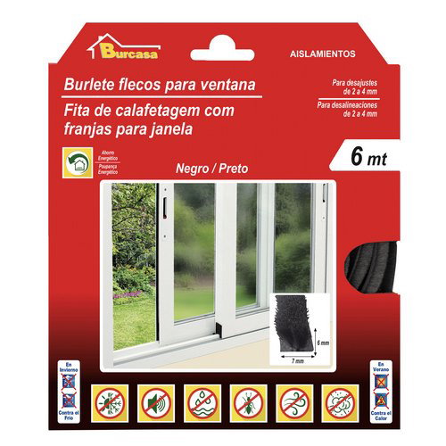Burcasa Joint à franges pour fenêtre coulissante 0,07x0,06 - 6m Noir
