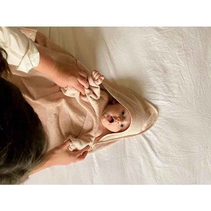 Candide Drap de bain XXL Parent Bébé 2-en-1 cape et tablier 100x100 cm rose tendre