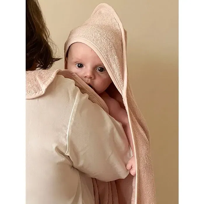 Candide Drap de bain XXL Parent Bébé 2-en-1 cape et tablier 100x100 cm rose tendre