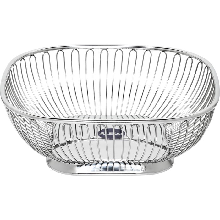Alessi 845 Panier carré en fil d'acier inoxydable argenté