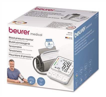 Beurer BM-51 EasyClip - Tensioomètre Bras Electronique Automatique avec Détecteur d'Arrythmie, 2x100 Mémoires, Grand Écran XL, Cliniquement Testé