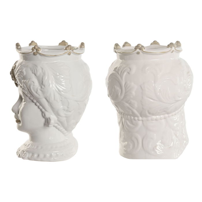 Cache-pot Home ESPRIT Blanc Beige Porcelaine 15 x 15 x 26.5 cm (2 Unités)