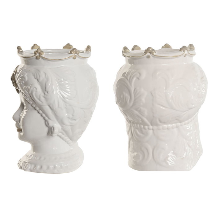 Cache-pot Home ESPRIT Blanc Beige Porcelaine 15 x 15 x 26.5 cm (2 Unités)