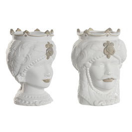 Cache-pot Home ESPRIT Blanc Beige Porcelaine 15 x 15 x 26.5 cm (2 Unités)