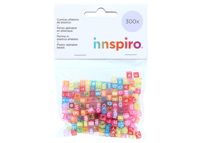 Innspiro Perles Cubes Lettres Plastique Mix Couleurs Pastel 6x6mm 300u. Sac Suspendu