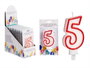 Arte Regal Vela Bougie Anniversaire Numéro 5 Blanche Bord Rouge 4.2 x 8.2 x 1 cm (Set de 72)