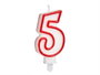 Arte Regal Vela Bougie Anniversaire Numéro 5 Blanche Bord Rouge 4.2 x 8.2 x 1 cm (Set de 72)
