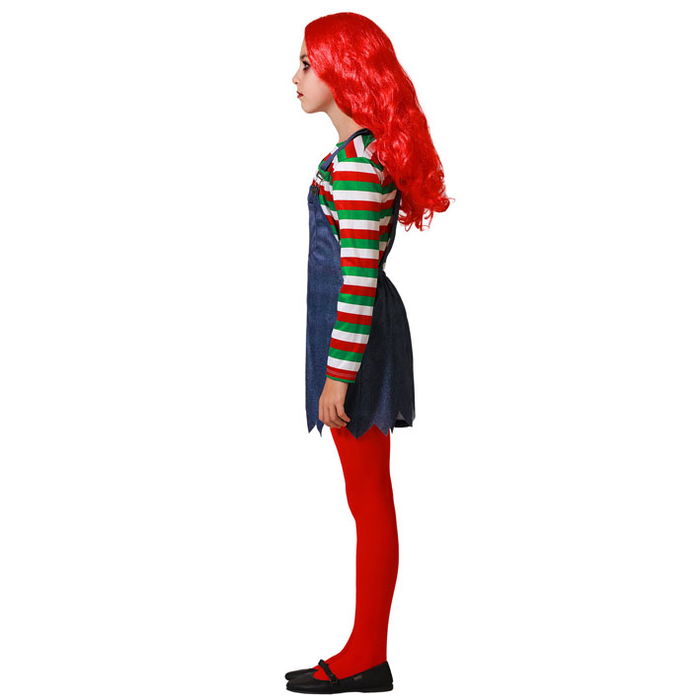 Déguisement Enfant Poupée Possédée Avec Salopette et T-shirt Rayé, Taille 7-9 Ans, Gris, Halloween