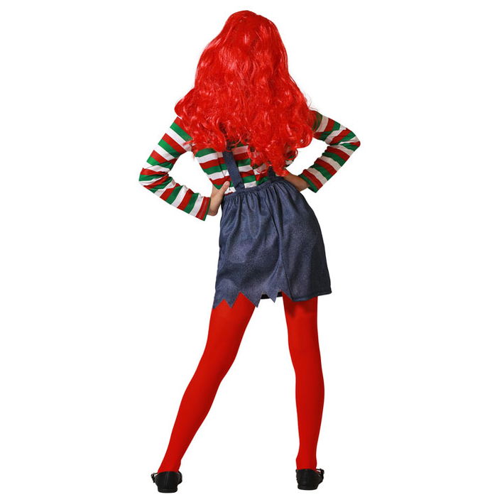 Déguisement Enfant Poupée Possédée Avec Salopette et T-shirt Rayé, Taille 7-9 Ans, Gris, Halloween