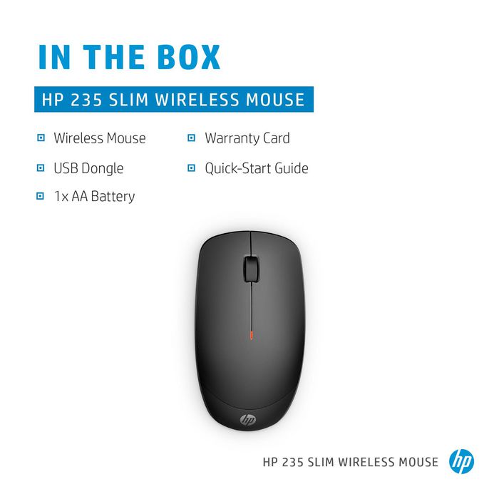 HP 235 Souris sans fil ultra-plate - Connexion 2.4 GHz stable, silence, confort, 1600 DPI et batteries longue durée pour une productivité optimale HP 235 Souris sans fil ultra-plate - Connexion 2.4 GHz stable, silence, confort, 1600 DPI et batteries longue durée pour une productivité optimale