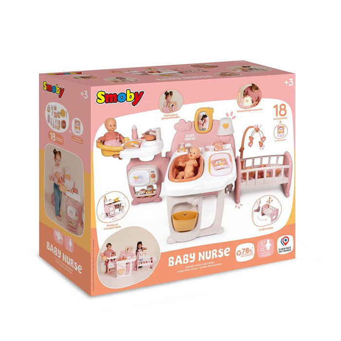 Smoby Baby Nurse Grande maison des bébés pliable avec 19 accessoires