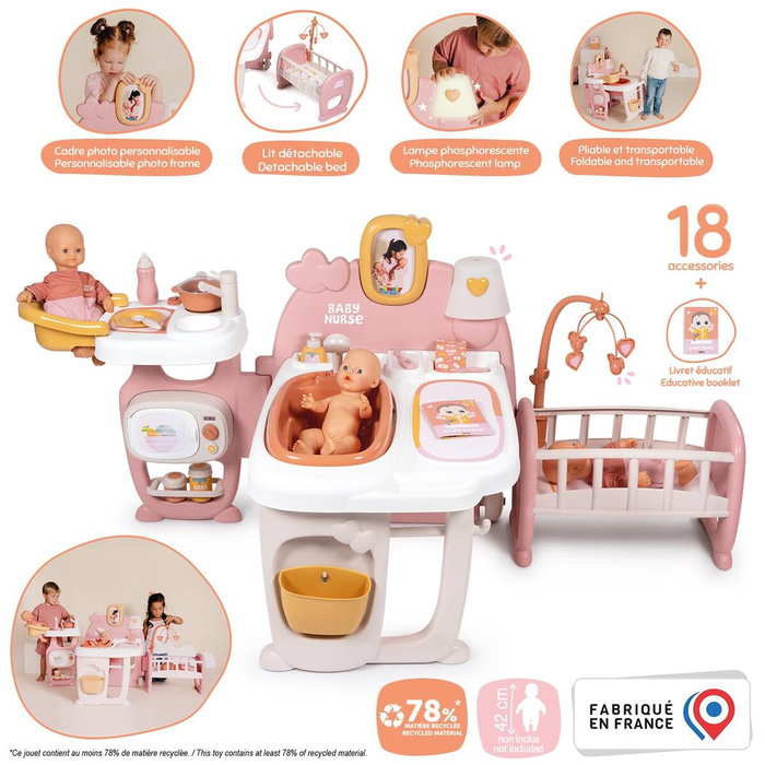 Smoby Baby Nurse Grande maison des bébés pliable avec 19 accessoires