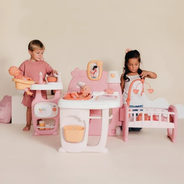 Smoby - Baby Nurse - Grande Maison de Poupée Plébiscitée - 3 Pièces et 19 Accessoires pour S'Occuper du Bébé - Jeu d'Imitation pour Enfants Dès 3 Ans