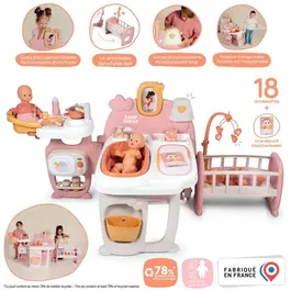 Smoby - Baby Nurse - Grande Maison de Poupée Plébiscitée - 3 Pièces et 19 Accessoires pour S'Occuper du Bébé - Jeu d'Imitation pour Enfants Dès 3 Ans