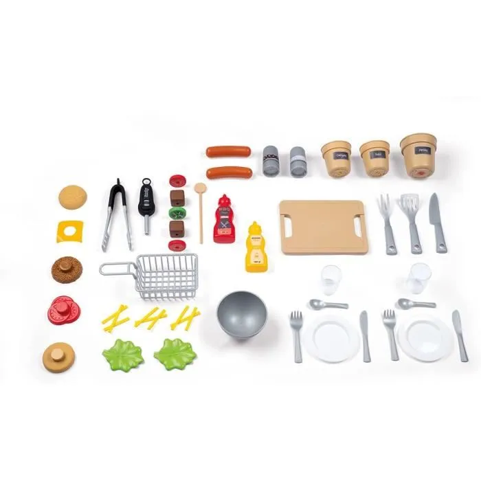 Smoby - Cuisine d'été pour enfants avec plancha, grill et 40 accessoires - Cuisine d'extérieur évolutive en plastique résine - Jeu d'imitation à partir de 3 ans