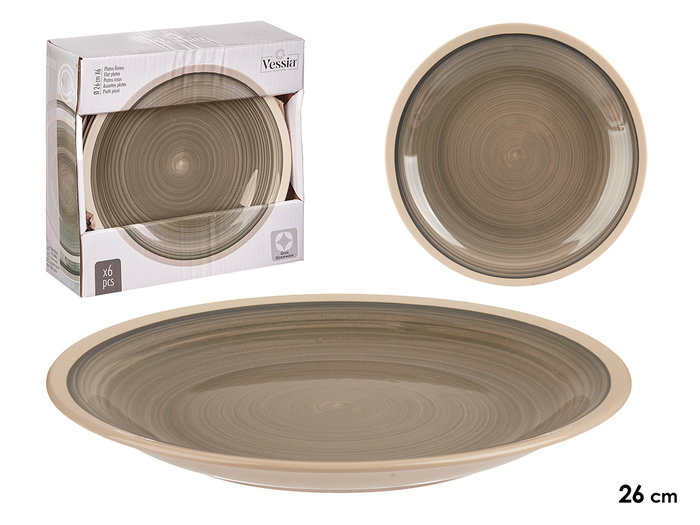 Vessia Assiette Plate Grande Grès Gris Bord 26,5 cm (Set de 24) Vessia Assiette Plate Grande Grès Gris Bord 26,5 cm (Set de 24)