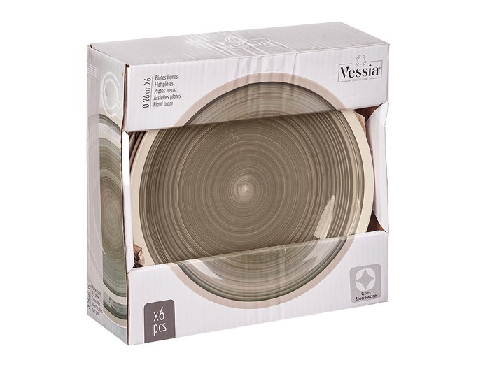 Vessia Assiette Plate Grande Grès Gris Bord 26,5 cm (Set de 24) Vessia Assiette Plate Grande Grès Gris Bord 26,5 cm (Set de 24)