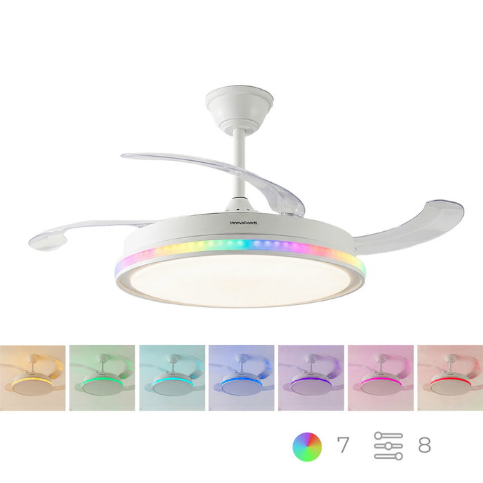 Ventilateur de plafond avec lumière LED RGB, 4 pales rétractables et télécommande InnovaGoods