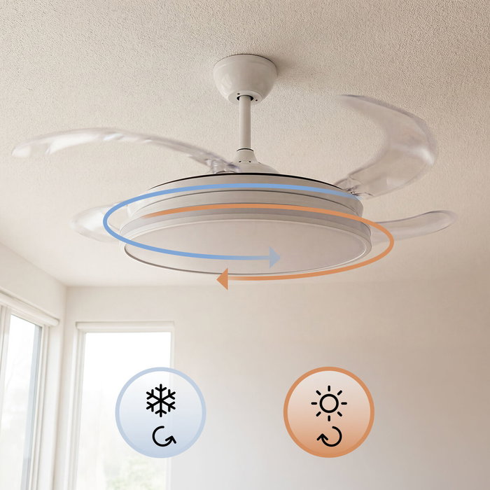 Ventilateur de plafond avec lumière LED RGB, 4 pales rétractables et télécommande InnovaGoods