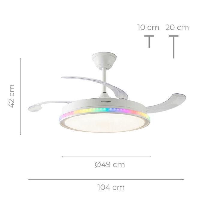 Ventilateur de plafond avec lumière LED RGB, 4 pales rétractables et télécommande InnovaGoods