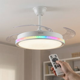 Ventilateur de plafond avec lumière LED RGB, 4 pales rétractables et télécommande InnovaGoods