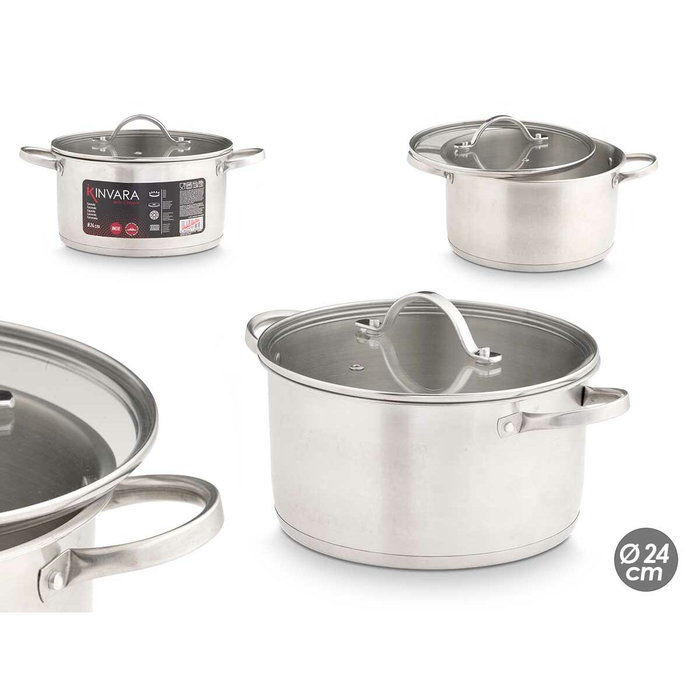 KINVARA Cacerola Induction avec couvercle en verre 24 cm - Plata KINVARA Cacerola Induction avec couvercle en verre 24 cm - Plata