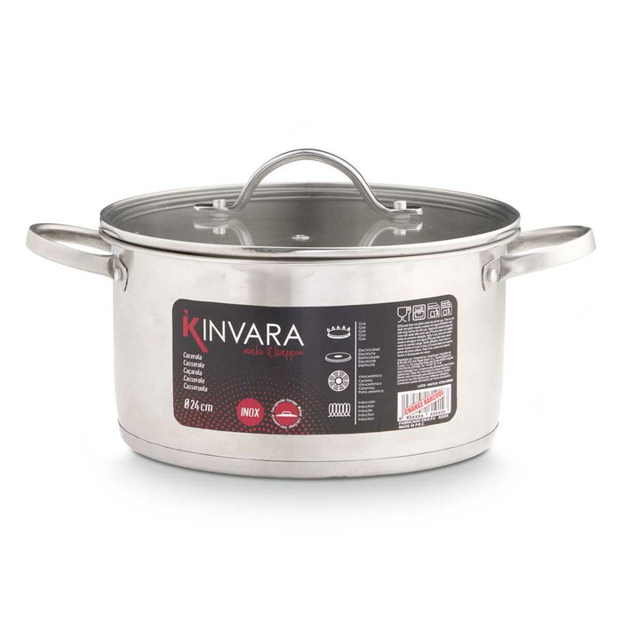 KINVARA Cacerola Induction avec couvercle en verre 24 cm - Plata KINVARA Cacerola Induction avec couvercle en verre 24 cm - Plata