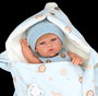Muñecas Arias Poupée Elegance 30 cm, poupon fille bleu avec porte-bébé, corps en vinyle, langage espagnol