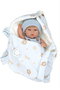 Muñecas Arias Poupée Elegance 30 cm, poupon fille bleu avec porte-bébé, corps en vinyle, langage espagnol