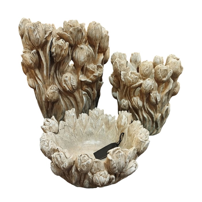 Vase Home ESPRIT Gris Ciment Tulipe 29 x 27 x 32 cm