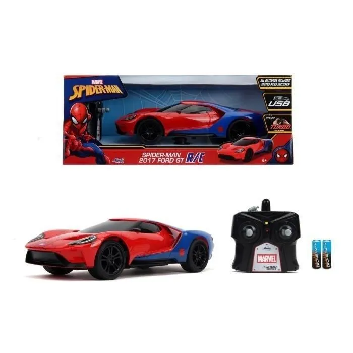 Jada Toys - Marvel Spiderman - Véhicule radiocommandé 1/16 Ford GT - Télécommande 2.4 GHz - Fonction Turbo - 6 ans et plus Jada Toys - Marvel Spiderman - Véhicule radiocommandé 1/16 Ford GT - Télécommande 2.4 GHz - Fonction Turbo - 6 ans et plus
