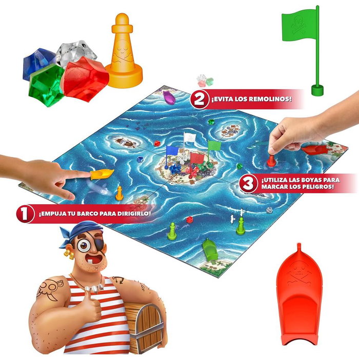 SD GAMES - Bermuda Piratas - Jeu de plateau familial en espagnol pour 2 à 4 joueurs, à partir de 7 ans, avec mécanisme magnétique