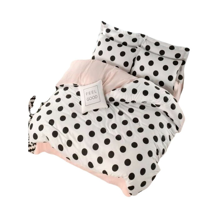 BigBuy Home Parure de couette King size Blanc, Noir et Saumon à pois, 3 pièces