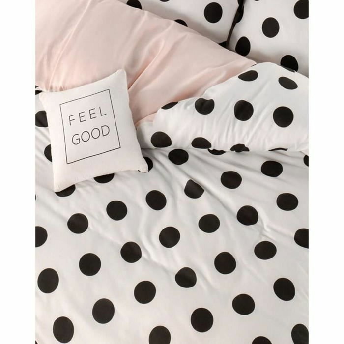 BigBuy Home Parure de couette King size Blanc, Noir et Saumon à pois, 3 pièces