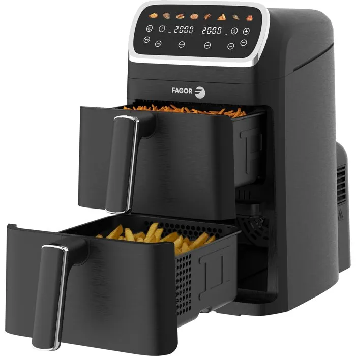 Fagor FG7503 Friteuse sans huile Air Fryer - Capacité 8 L (2 cuves de 4 L) - 8 programmes - 2600 W - Synchronisation et cuisson adaptée