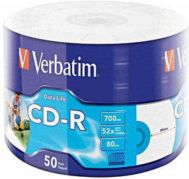 Verbatim CD-R 52x, 80min/700MB, Printable, Boîte de 50
