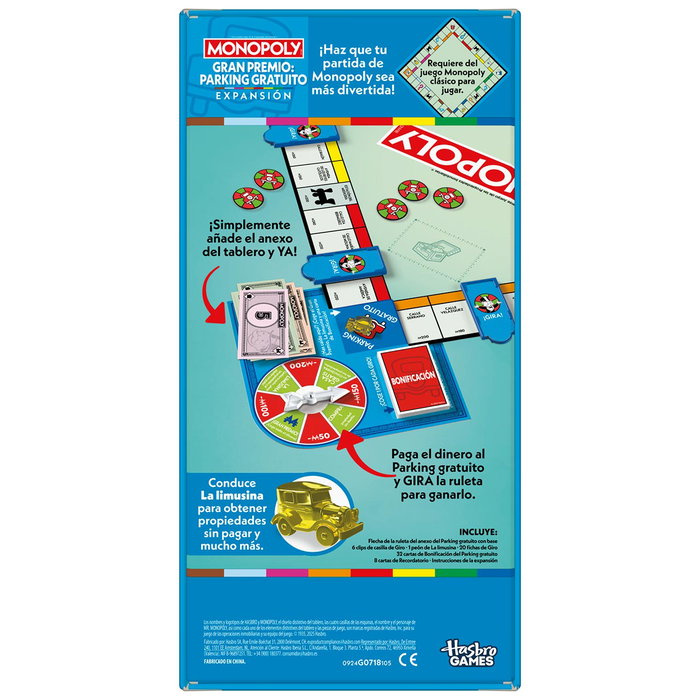 Monopoly - Extension Grand Prix - Parking Gratuit G0718 - Jeu de société en espagnol - Pour enfants à partir de 8 ans