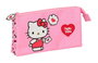 Safta Portatodo Triple Hello Kitty 22 x 12 x 3 cm, Boîte de Rangement 3 Compartiments pour Enfants, Dès 3 Ans