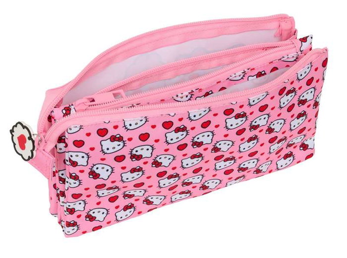 Safta Portatodo Triple Hello Kitty 22 x 12 x 3 cm, Boîte de Rangement 3 Compartiments pour Enfants, Dès 3 Ans