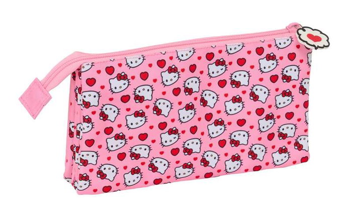 Safta Portatodo Triple Hello Kitty 22 x 12 x 3 cm, Boîte de Rangement 3 Compartiments pour Enfants, Dès 3 Ans