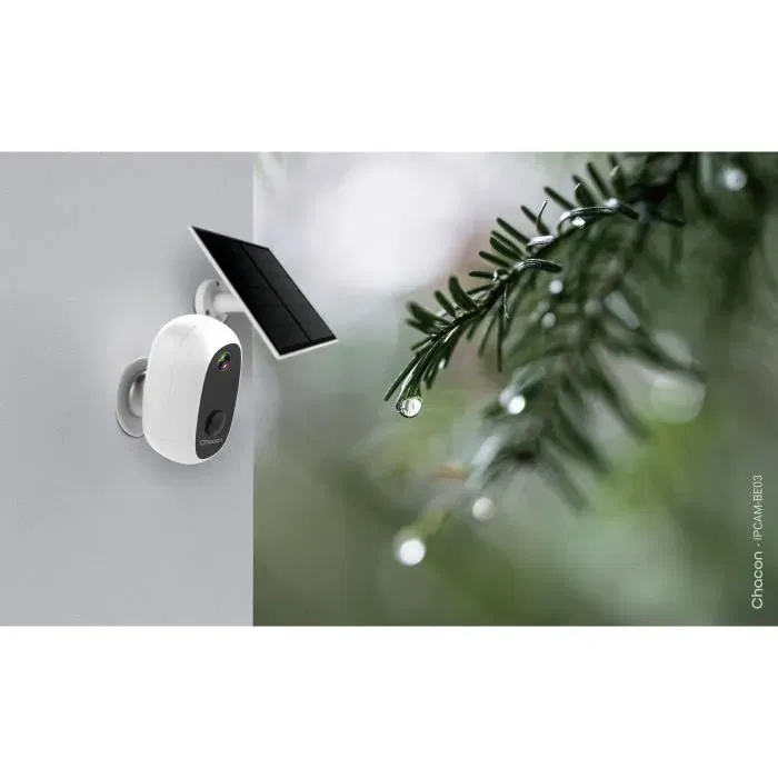 Chacon 2-IPCAM-BE03-PS - 2 caméras de sécurité extérieure WiFi avec panneau solaire, compatible Google Home et Amazon Alexa