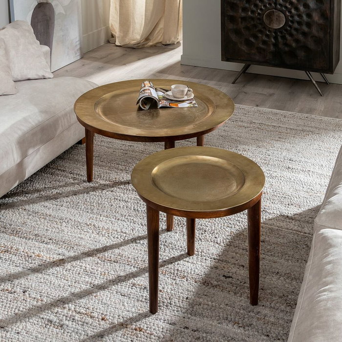BigBuy Home Table d'appoint Doré Naturel Ronde